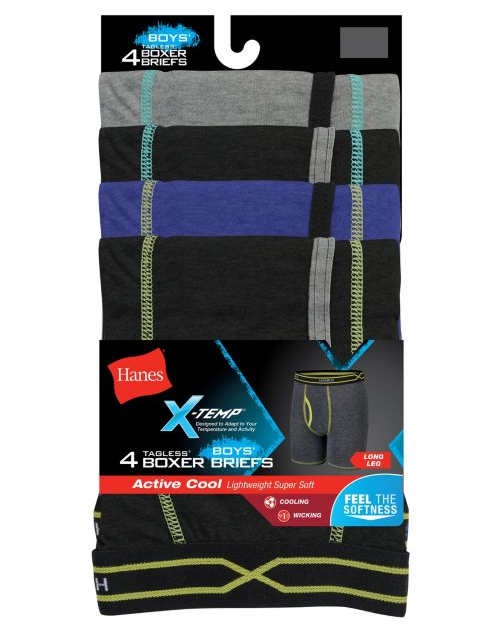 Hanes X-Temp® Boys' Long Leg Boxer Brief w/Comfort Flex® Waistband 4-Pack BX6LP4