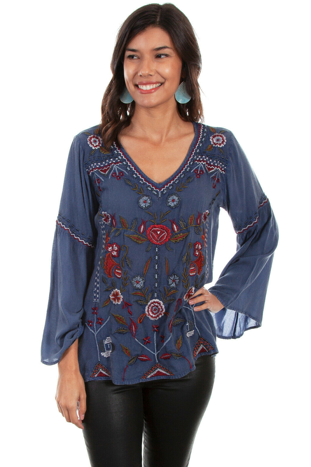 Scully Women's Embroidered Blouse with Bell Sleeves HC571