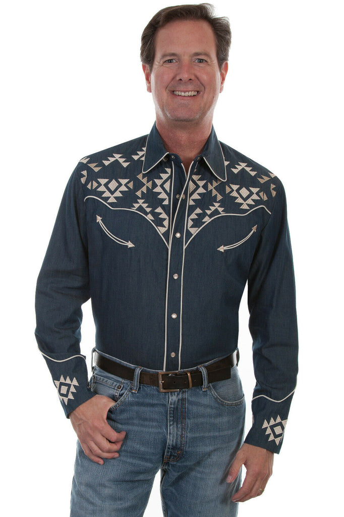 Scully Men's Poly/Rayon Aztec Geo Long Sleeve Western Shirt P-878