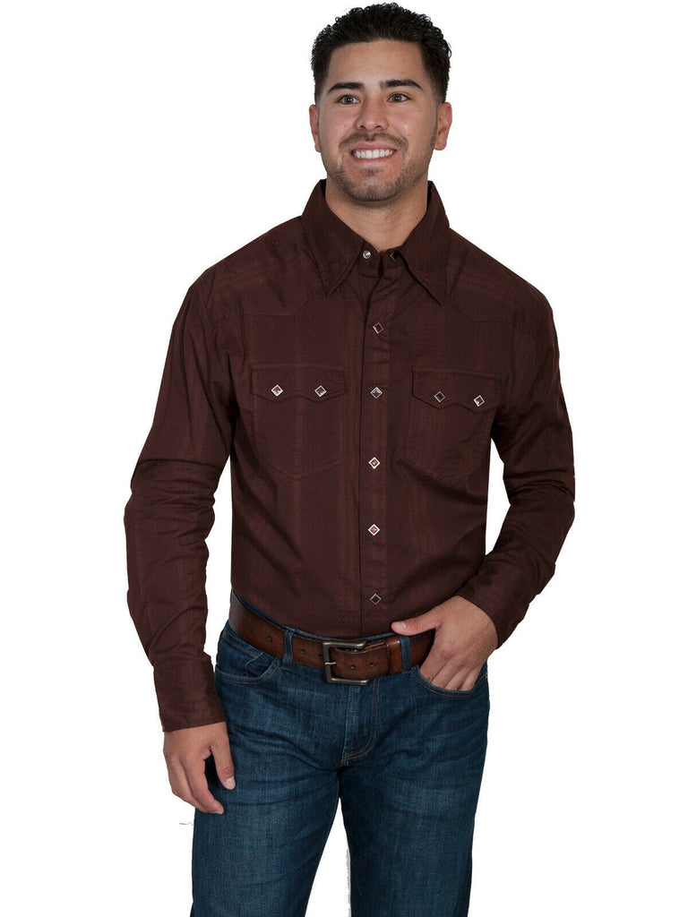 Scully Men's 100% Cotton Dobby Long Sleeve Western Shirt PS-007