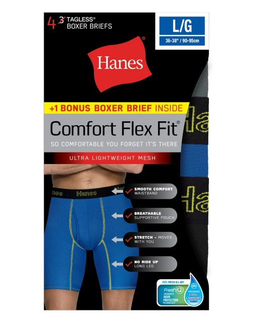 Hanes Men's Comfort Flex Fit® Breathable Mesh Long Leg Boxer Briefs 4-Pk CFFLP4