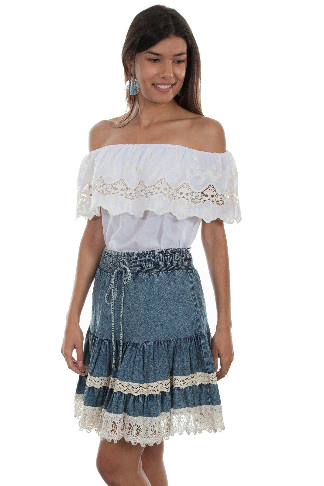 Scully Women's Denim Cotton Acid Washed Skirt HC475