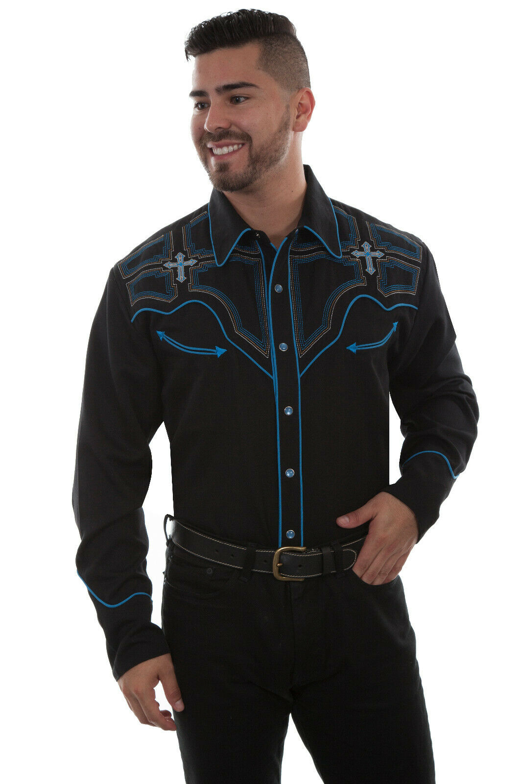 Scully Men's Poly/Rayon Western Cross Long Sleeve Shirt P-882