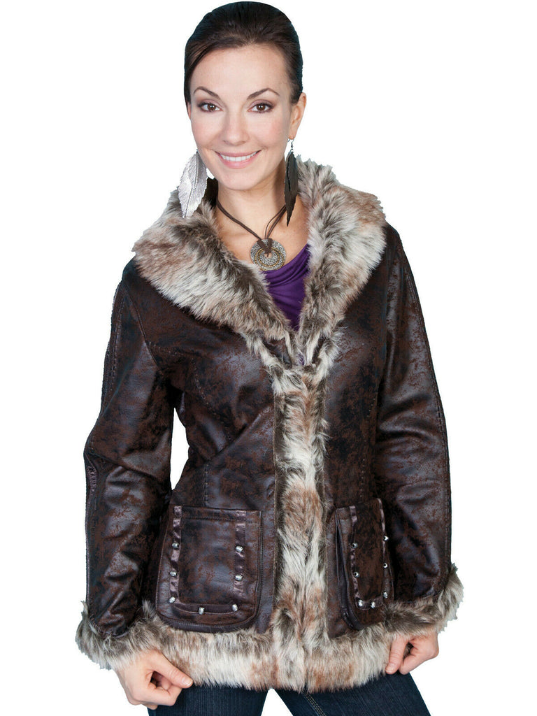 Scully Womens Faux Shearling Mottled Jacket 8013