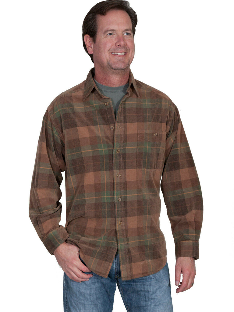 Scully Men's 100% Cotton Cord Plaid Long Sleeve Shirt TR-054