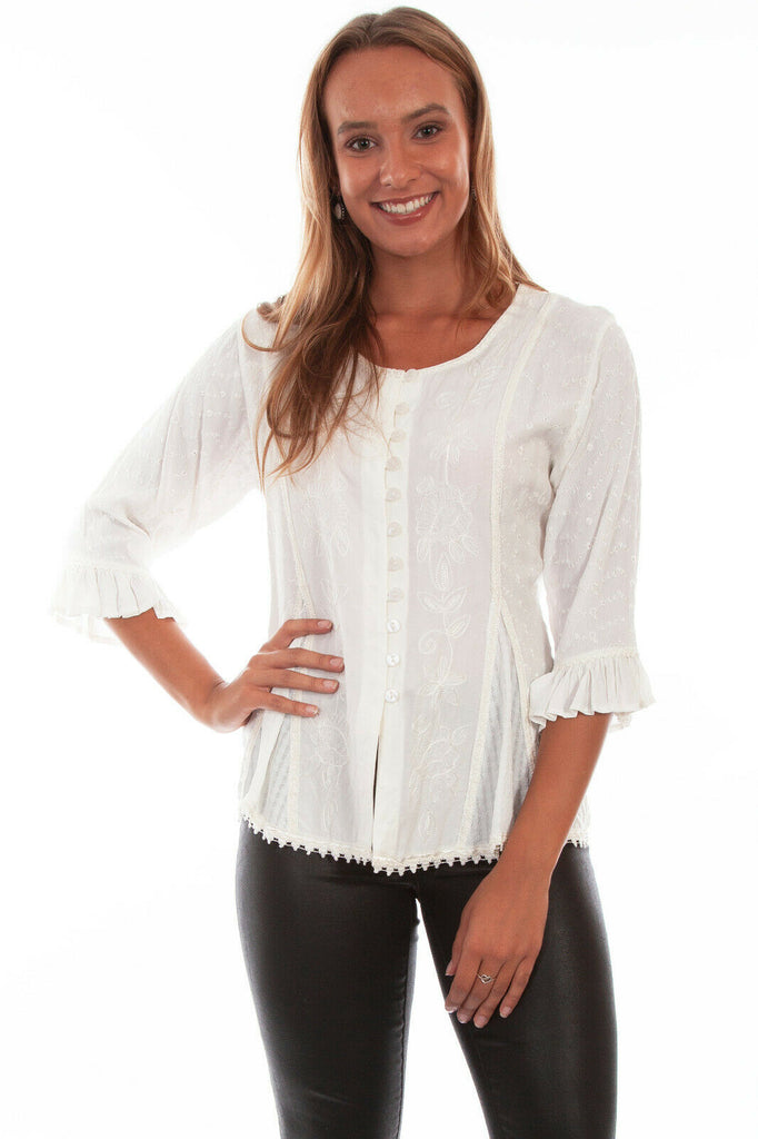 Scully Women's Blouse Embroidered 3/4 Sleeve HC67