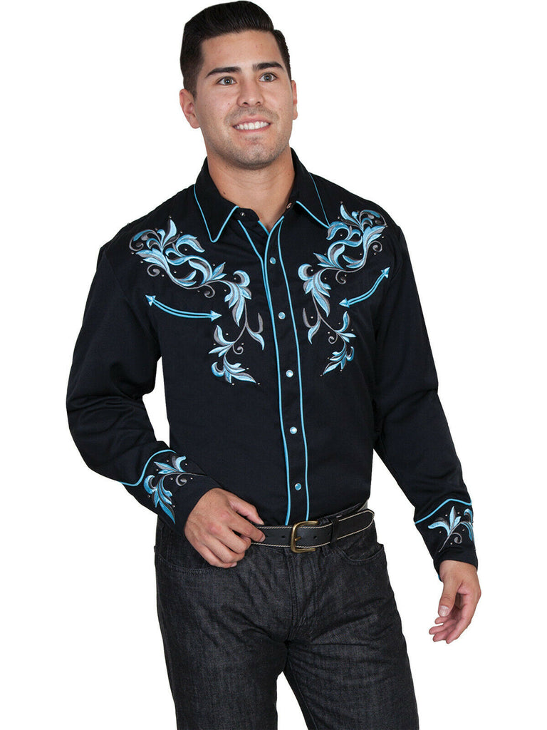 Scully Western Big Men's Polyester Long Sleeve 2 Tone Leaf Western Shirt P-844X