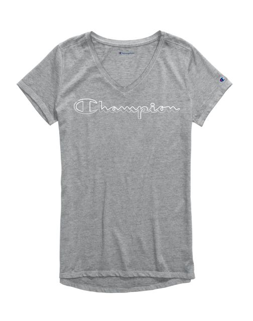 Champion Women's Authentic Wash V-Neck Tee, Colorblock Logo W0821G 549933