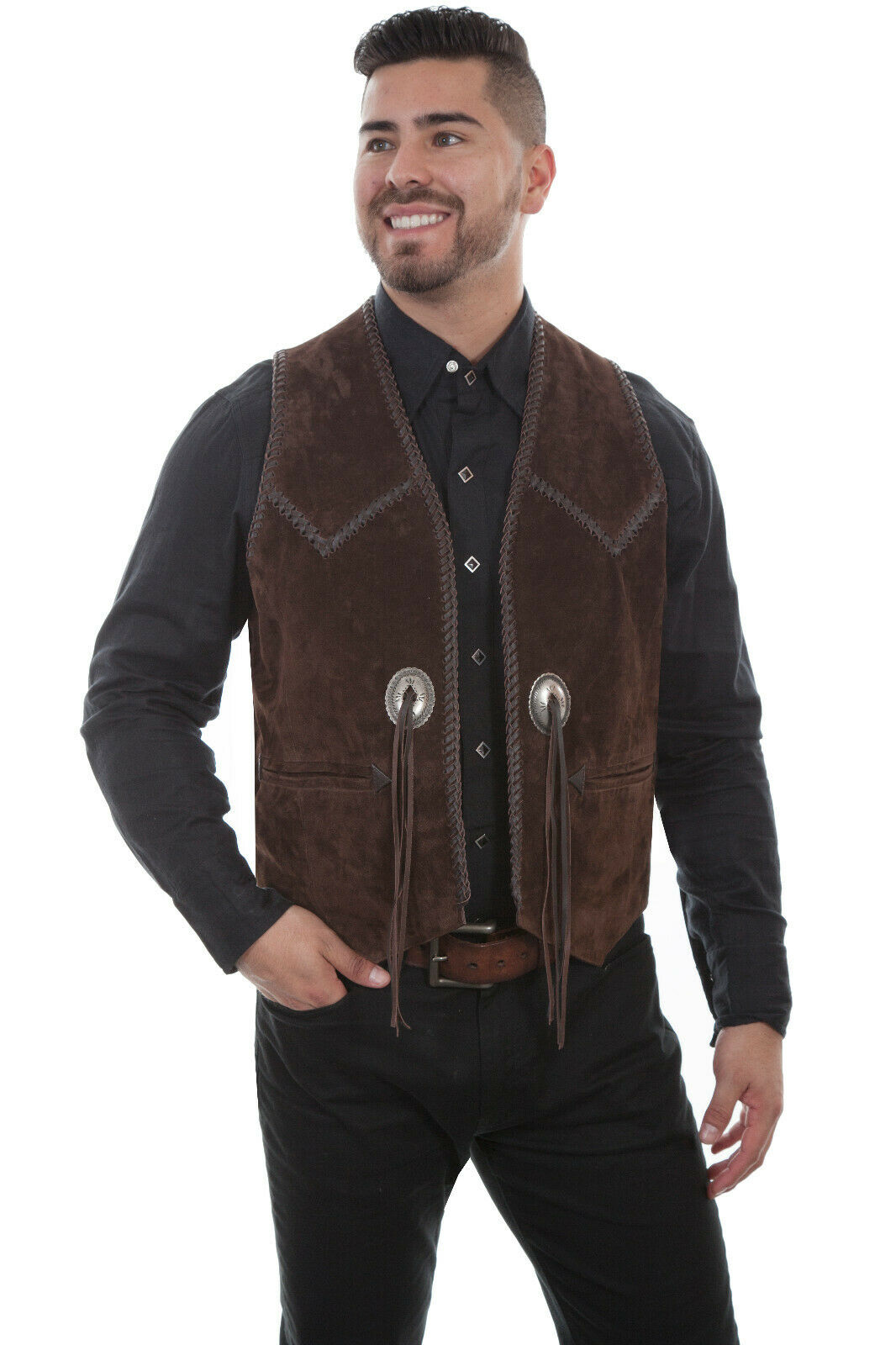 Scully Men's Expresso Suede Handlaced Concho Vest 1014