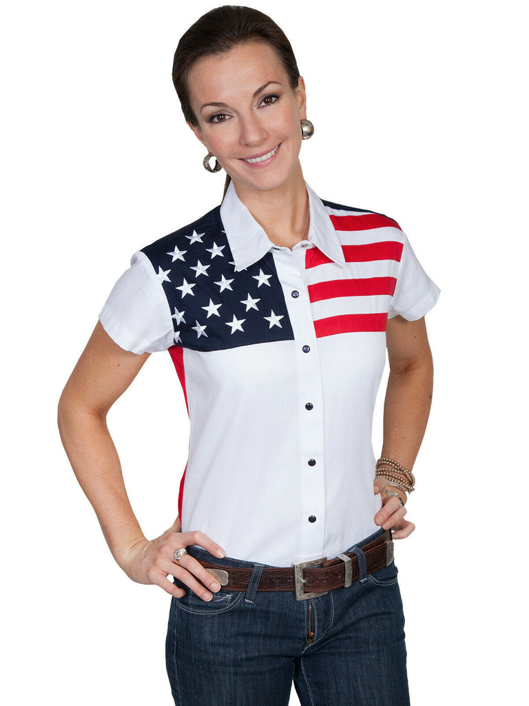 Scully Western Women's 100% Cotton S/S USA Flag Western Shirt PL-756SS