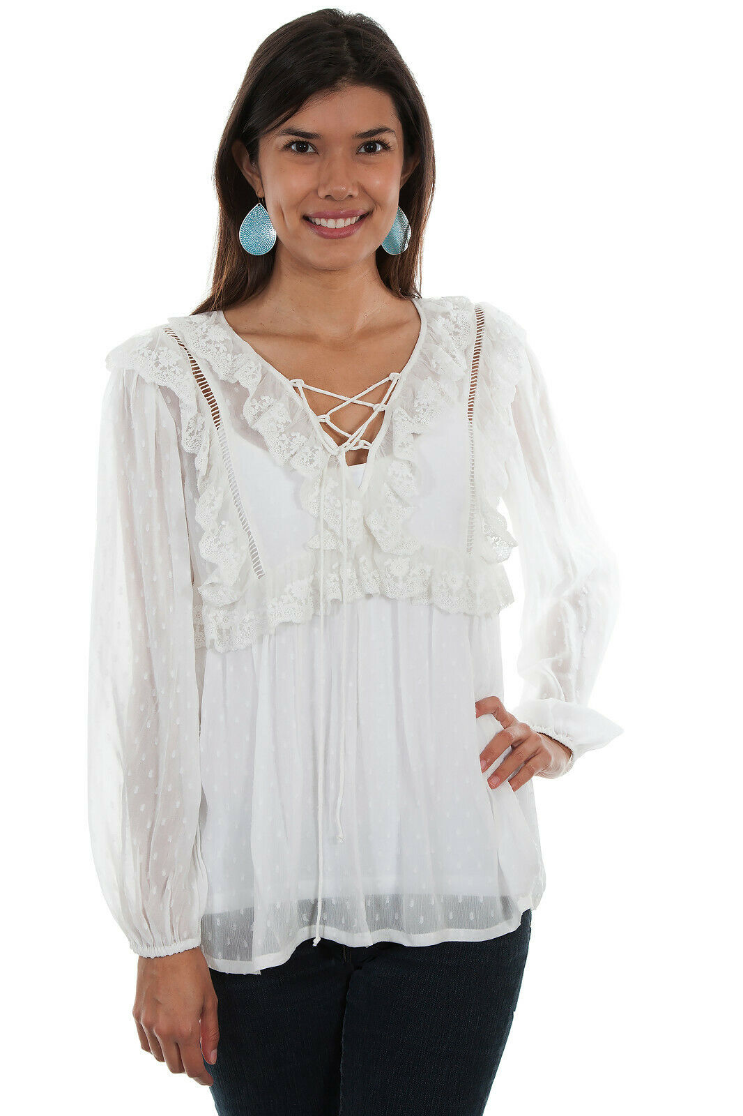 Scully Women's Swiss Dot Long Sleeve Blouse HC477