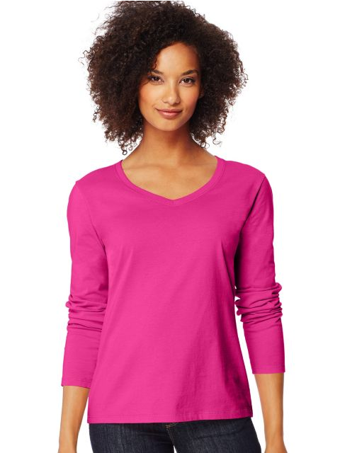 Hanes Women's Long-Sleeve V-Neck T-Shirt O9142