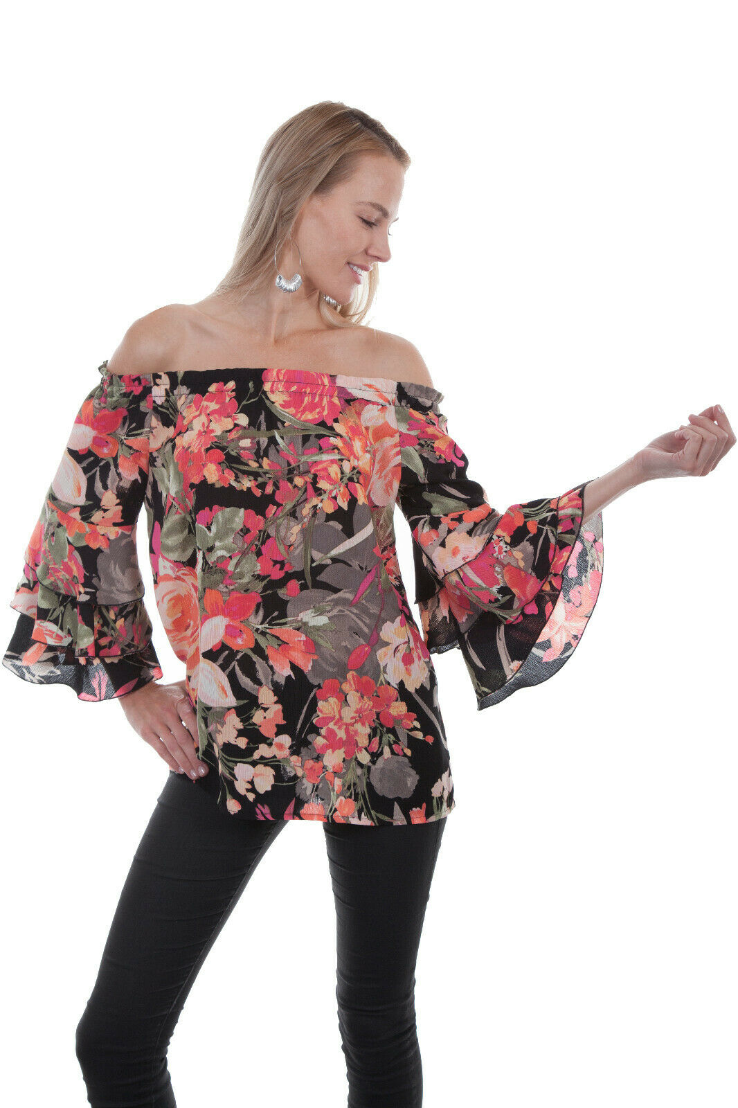 Scully Womens Floral Print S/S Blouse HC437