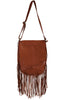 Scully Womens Tan Leather Pick Stitch Fringe Handbag B180