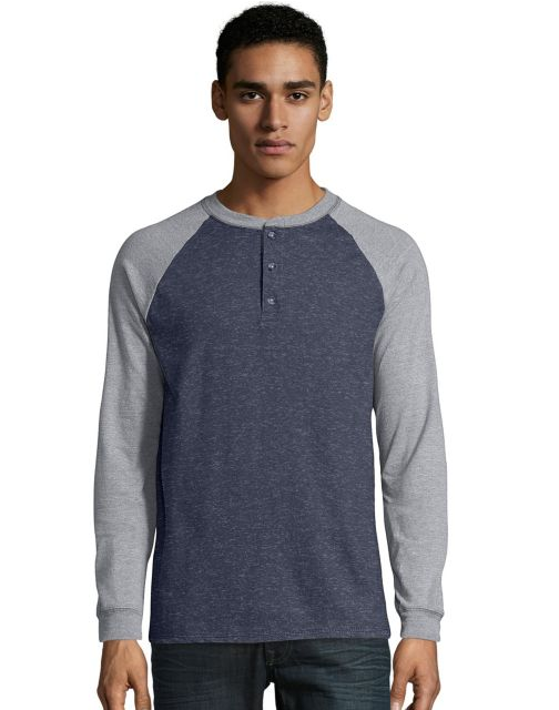 Hanes Men's Beefy-T Long-Sleeve Colorblock Henley O5811