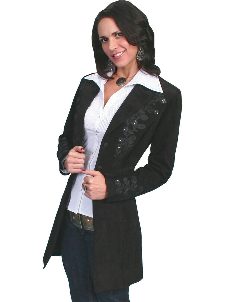 Scully Leather Womens Floral Embroidered Mid Thigh Boar Suede Jacket L231