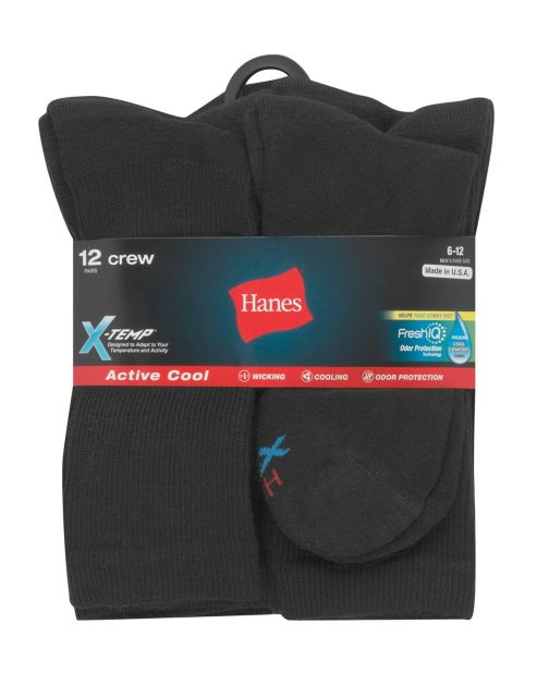 Hanes Men's FreshIQ® X-Temp® Active Cool® Crew Socks 12-Pack AC1812
