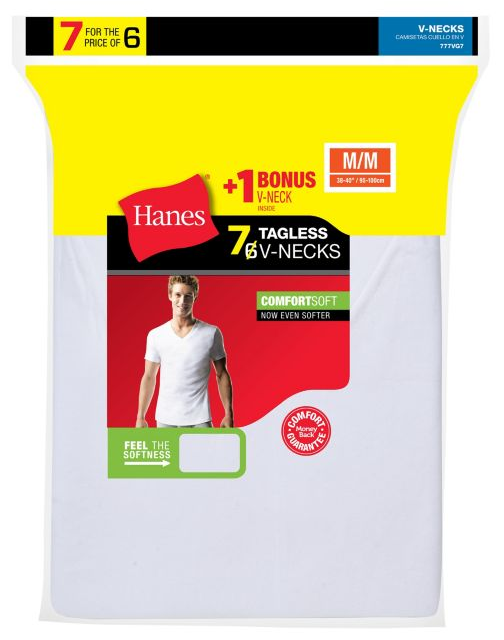 Hanes Men's TAGLESS® V-Neck Undershirt 7-Pack (Inc 1 Free Bonus V-Neck) 777VG7