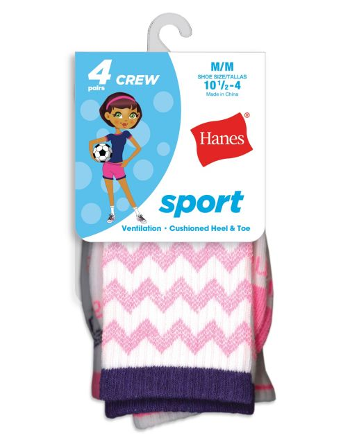 Hanes Girls' Sport Crew Socks 4-Pack HGATC4