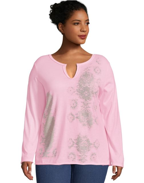JMS Split Neck Long Sleeve Graphic Tee OJ935