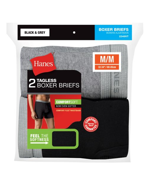 Hanes Men's Red Label Boxer Brief Blk/Grey P2 2349VT