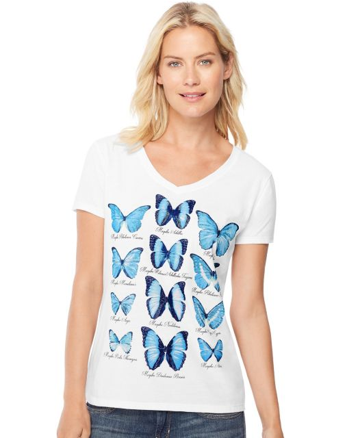 Hanes Women's Butterfly Collection Short-Sleeve V-Neck Graphic Tee GT9337 Y06594