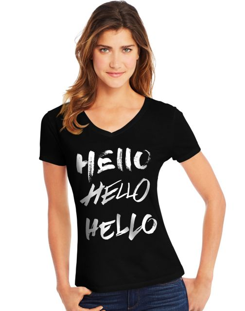 Hanes Women's Hello Hello Hello Short-Sleeve V-Neck Graphic Tee GT9337 Y07648