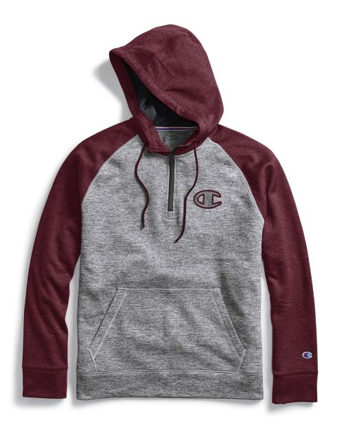 Men's Stadium Fleece Quarter Zip Hoodie, Clear Gloss C Logo