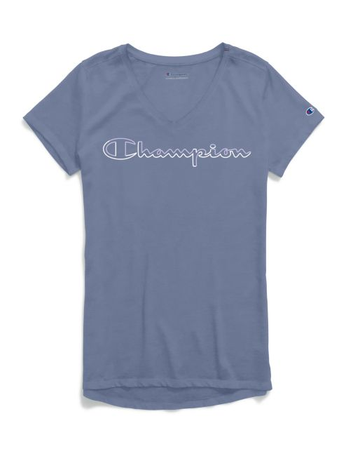 Champion Women's Authentic Wash V-Neck Tee, Colorblock Logo W0821G 549933