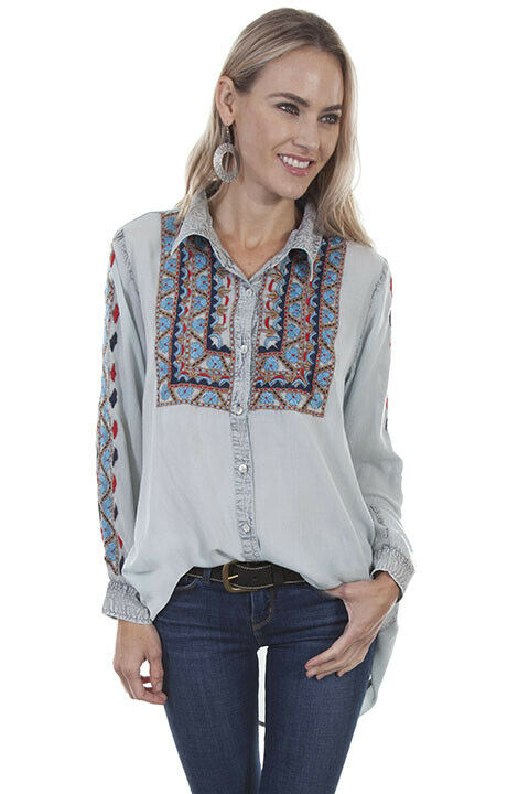 Scully Womens Viscose Geo Floral Longsleeve Blouse HC331