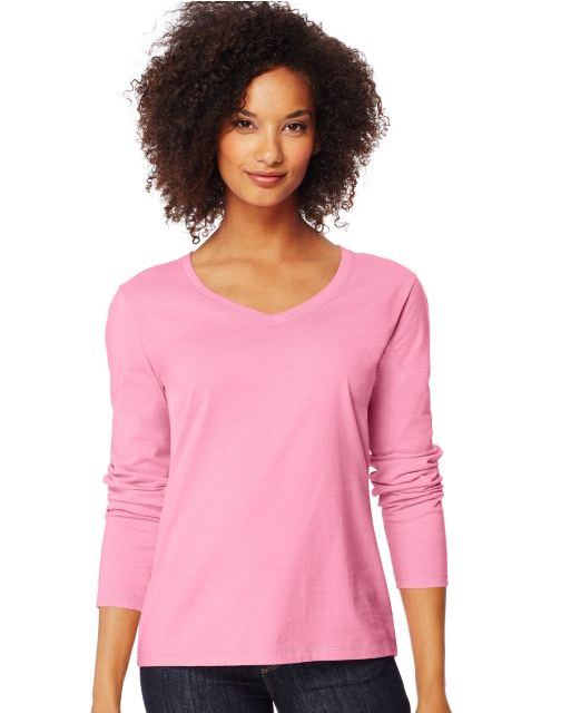 Hanes Women's Long-Sleeve V-Neck T-Shirt O9142