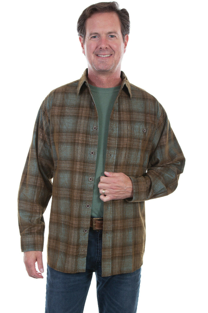 Scully Men's 100% Cotton Cord Plaid Long Sleeve Shirt TR-072