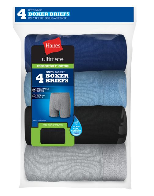 Hanes Ultimate® Boys' ComfortSoft® Cotton Boxer Briefs 4-Pack BU756W