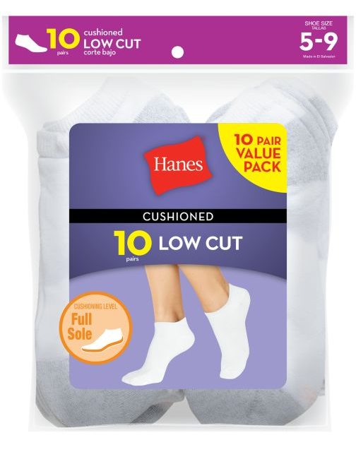 Hanes Women's Low Cut Socks Extended Size 10 Pack 680/1P