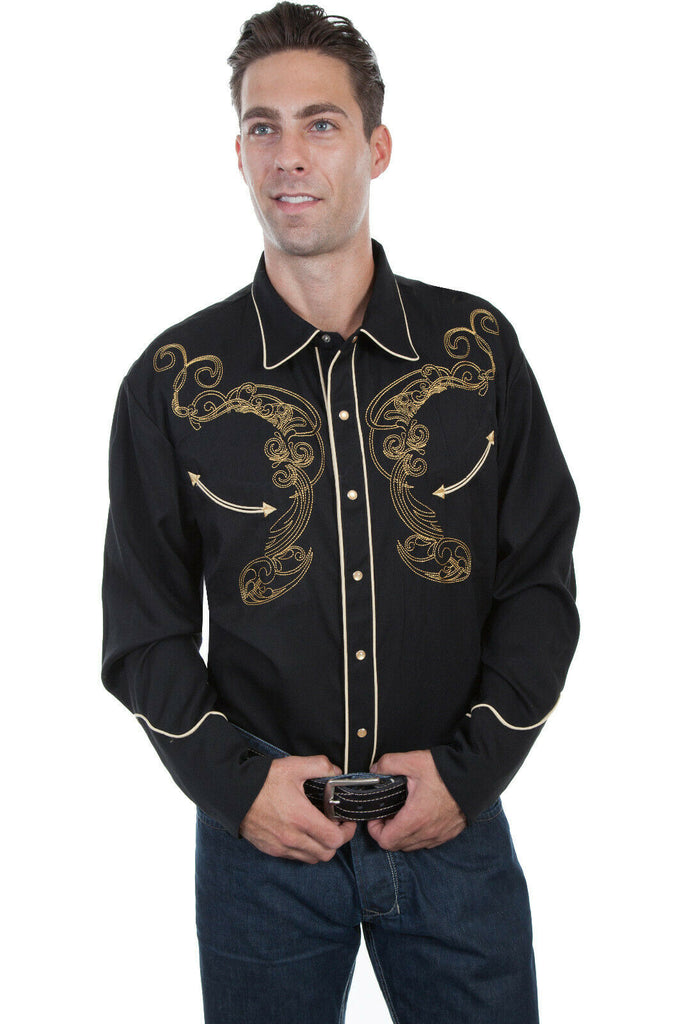 Scully Men's Western Poly/Rayon Longhorn Skull Long Sleeve Shirt P-869