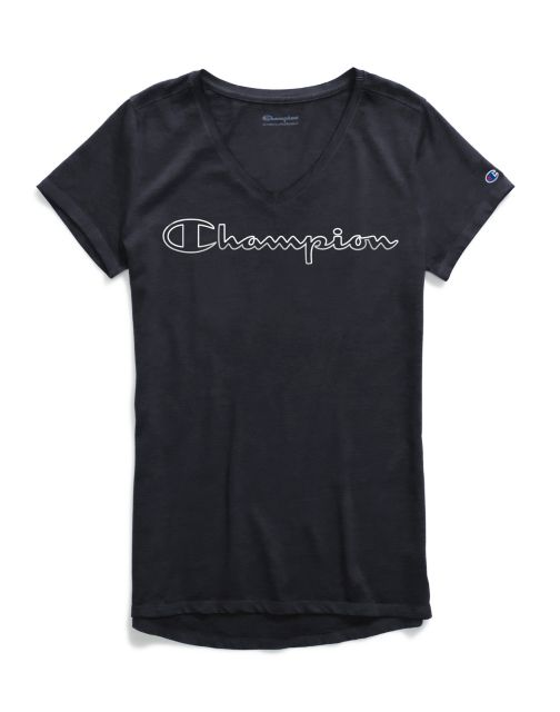 Champion Women's Authentic Wash V-Neck Tee, Colorblock Logo W0821G 549933