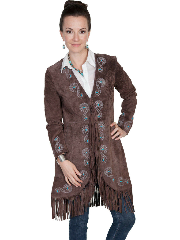 Scully Leather Women's Fringe Silver Stitch Studded Boar Suede Jacket L165