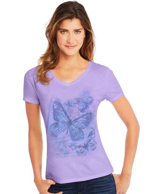 Hanes Women's Big Butterfly Impression Short Sleeve V-Neck Tee GT9337 Y06923