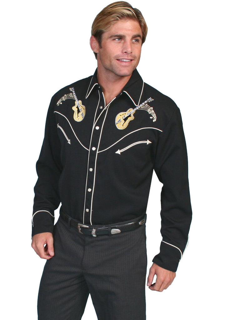 Scully Men's Shirt Western Poly Blend Rock 'n Roll Stitch Long Sleeve P-665