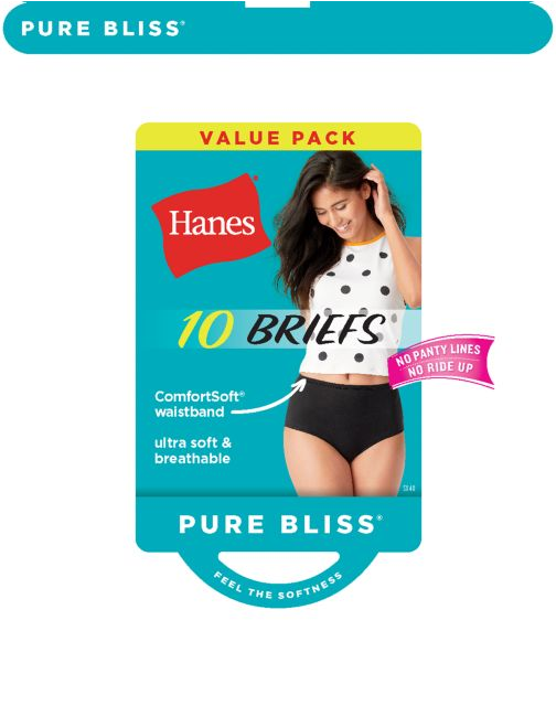 Hanes Pure Bliss® Women's Briefs with ComfortSoft® Waistband 10-Pack SX40AS