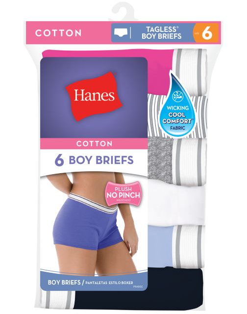 Hanes Women's Cotton Boy Brief Panties 6-Pack P649SC