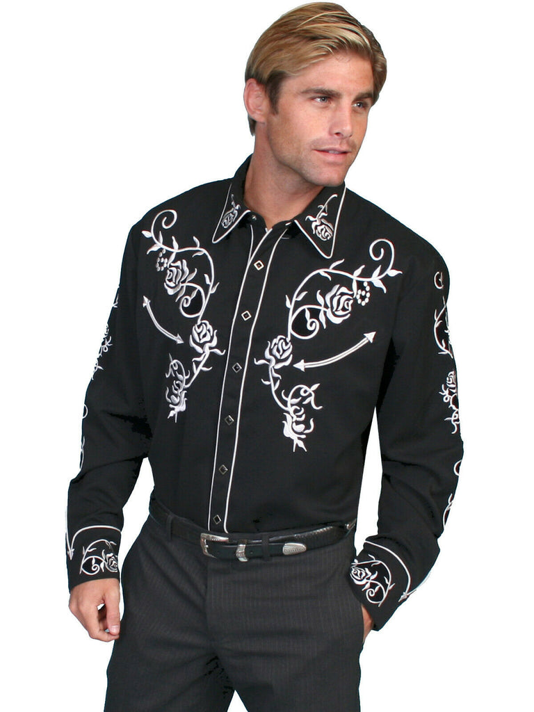 Scully Men's Shirt Western Poly Blend Floral Yoke Stitch Long Sleeve P-706