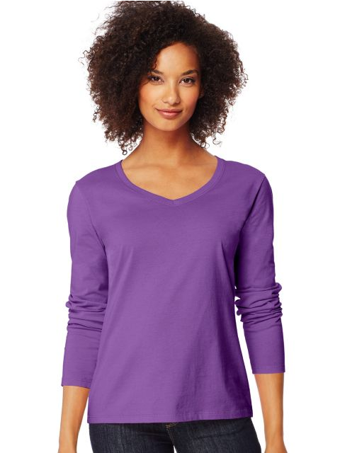 Hanes Women's Long-Sleeve V-Neck T-Shirt O9142