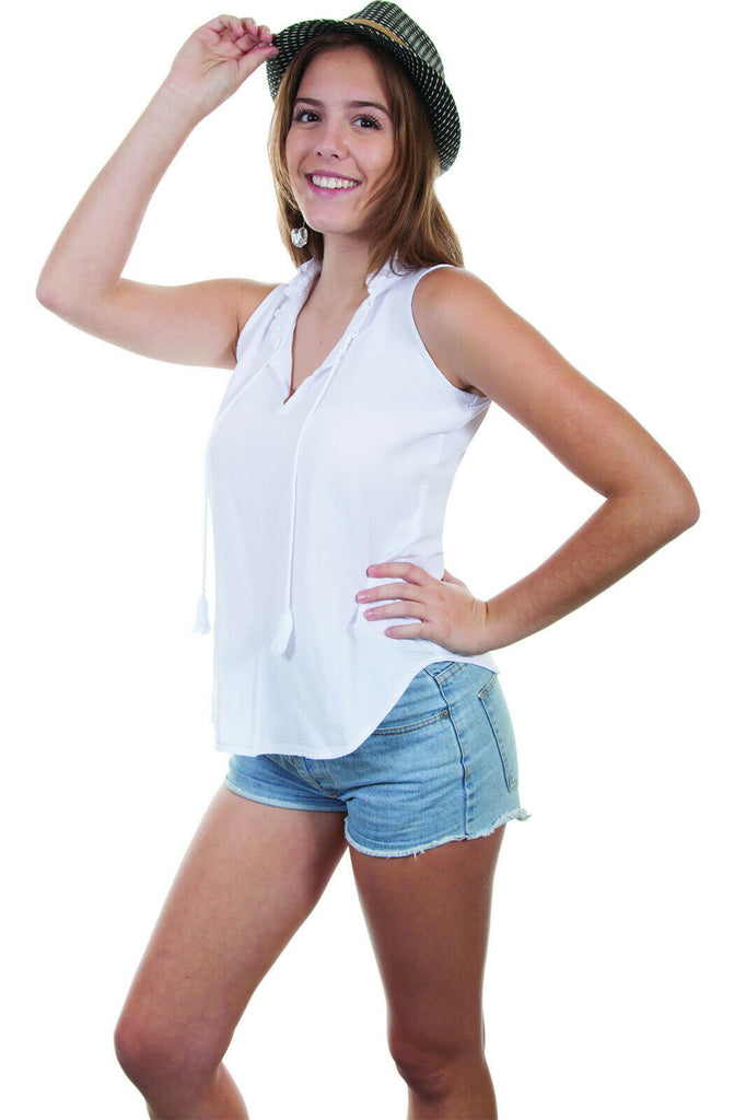 Scully Womens White 100% Cotton Pullover V Blouse PSL-228