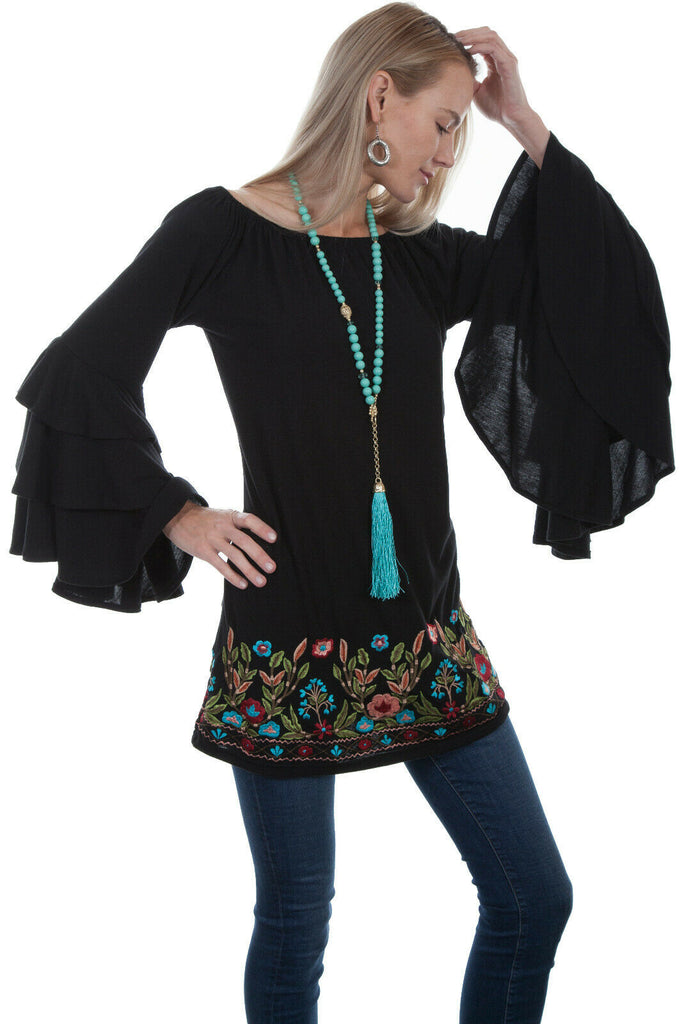Scully Women's Viscose Spanish Ruffle Long Sleeve Tunic HC462