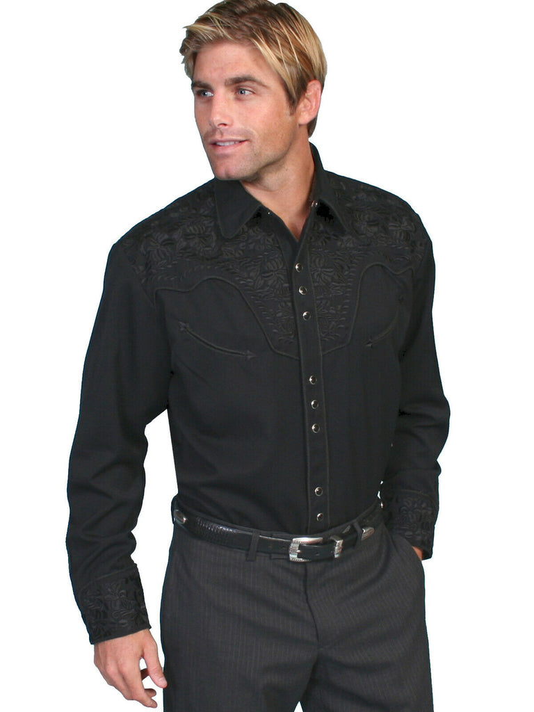 Scully Big Men's Pewter Polyester L/S Big Tooled Floral Western Shirt P-634X
