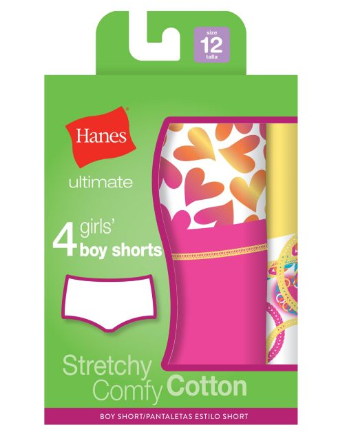 Hanes Ultimate™ TAGLESS® Cotton Stretch Girls' Boy Shorts 4-Pack GUCSP4