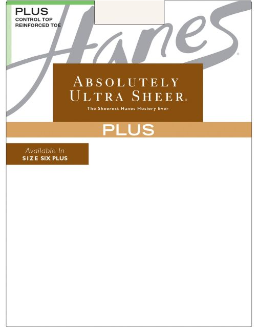 Hanes Plus Absolutely Ultra Sheer Control Top, Reinforced Toe Pantyhose 00P30