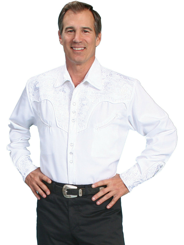Scully Men's Western Shirt Poly Blend Floral Tooled Stitch Long Sleeve P-634