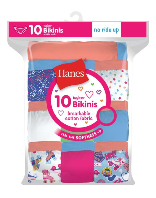 Hanes Girls' Cotton Bikinis 10-Pack GP10BK